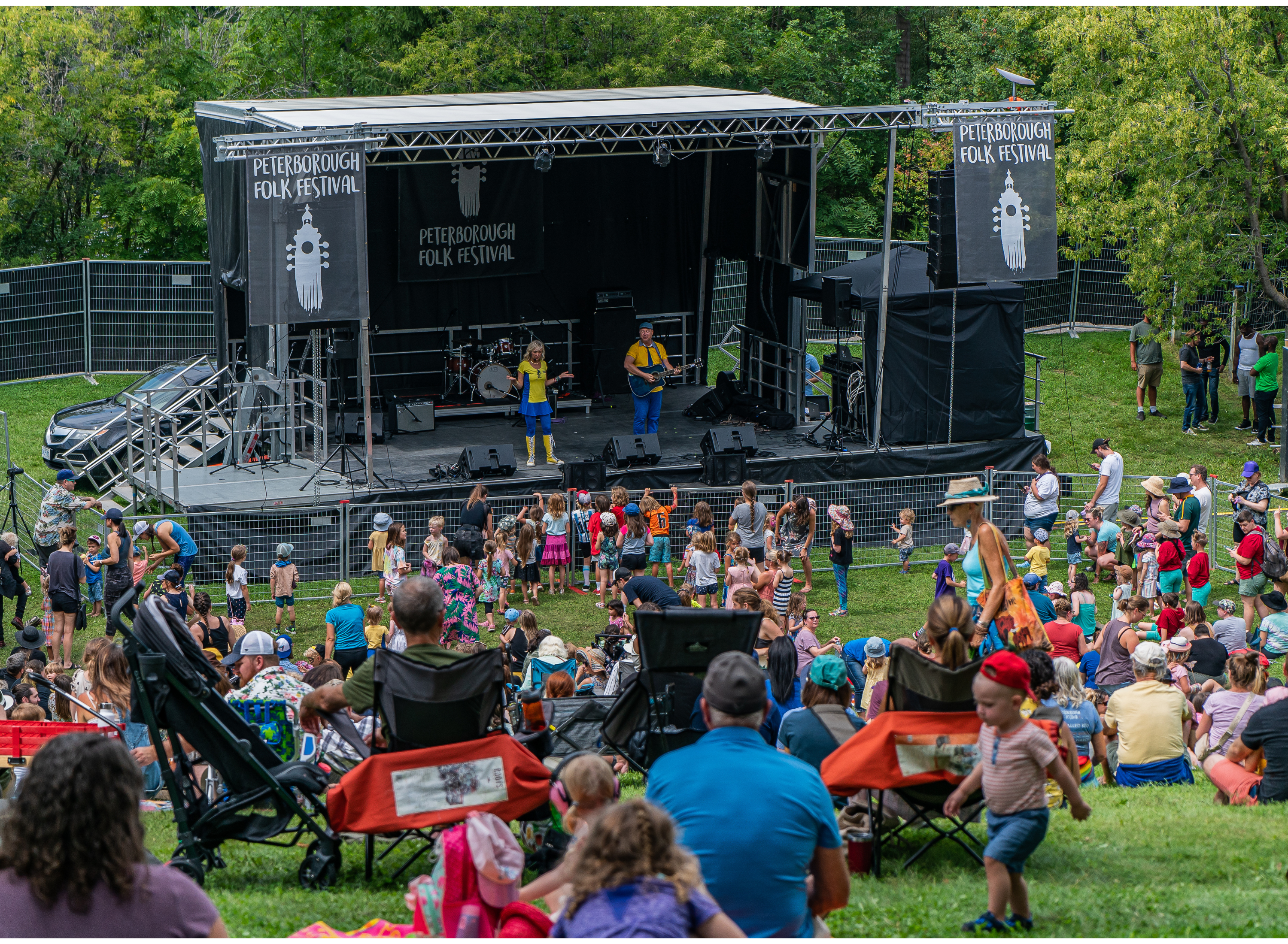 Stage at the Peterborough Folk Festival with large crowd