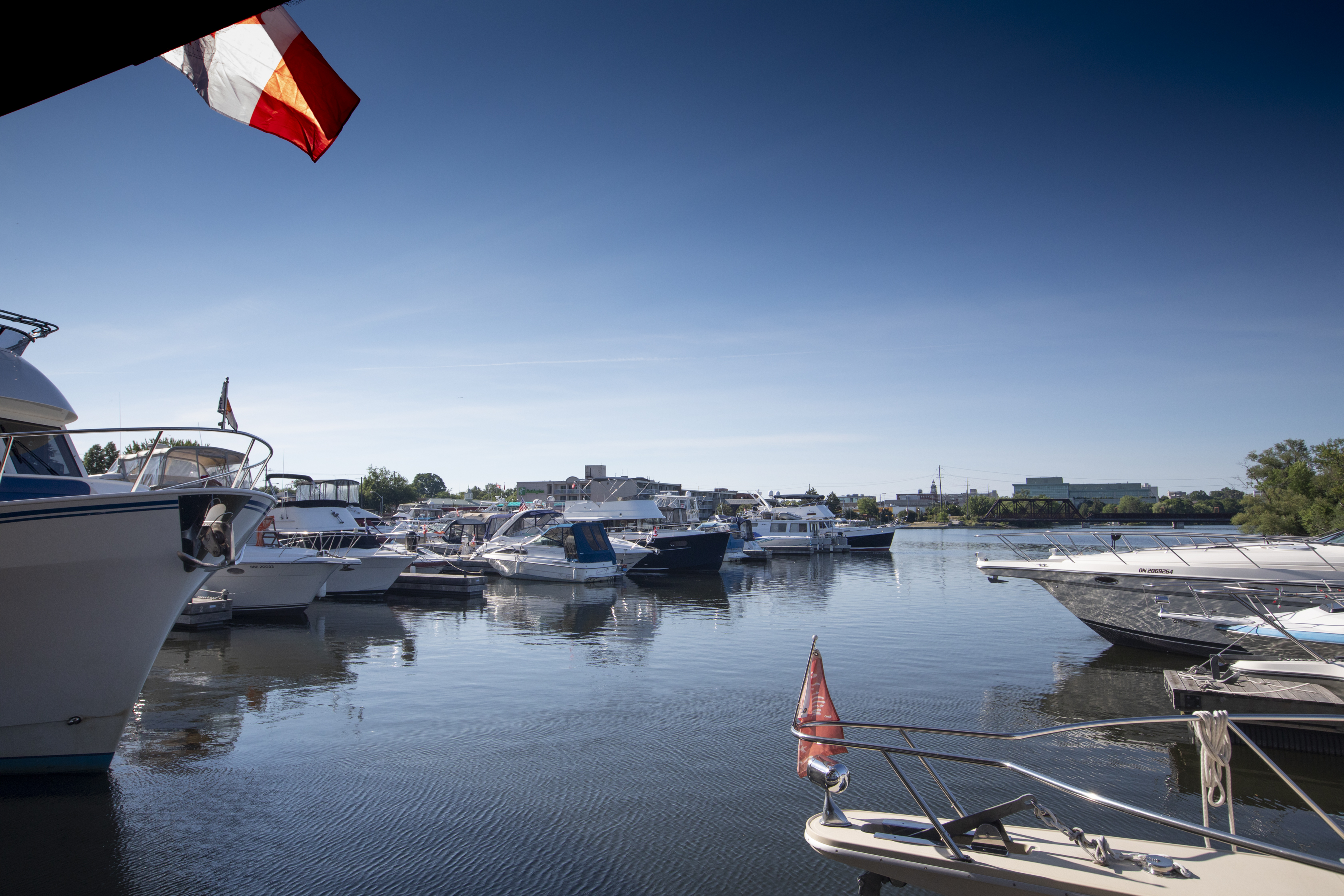 Boats in the Peterborough Marina on a clear sunny day