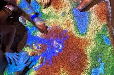 Kids hands in Augmented Reality Sandbox 