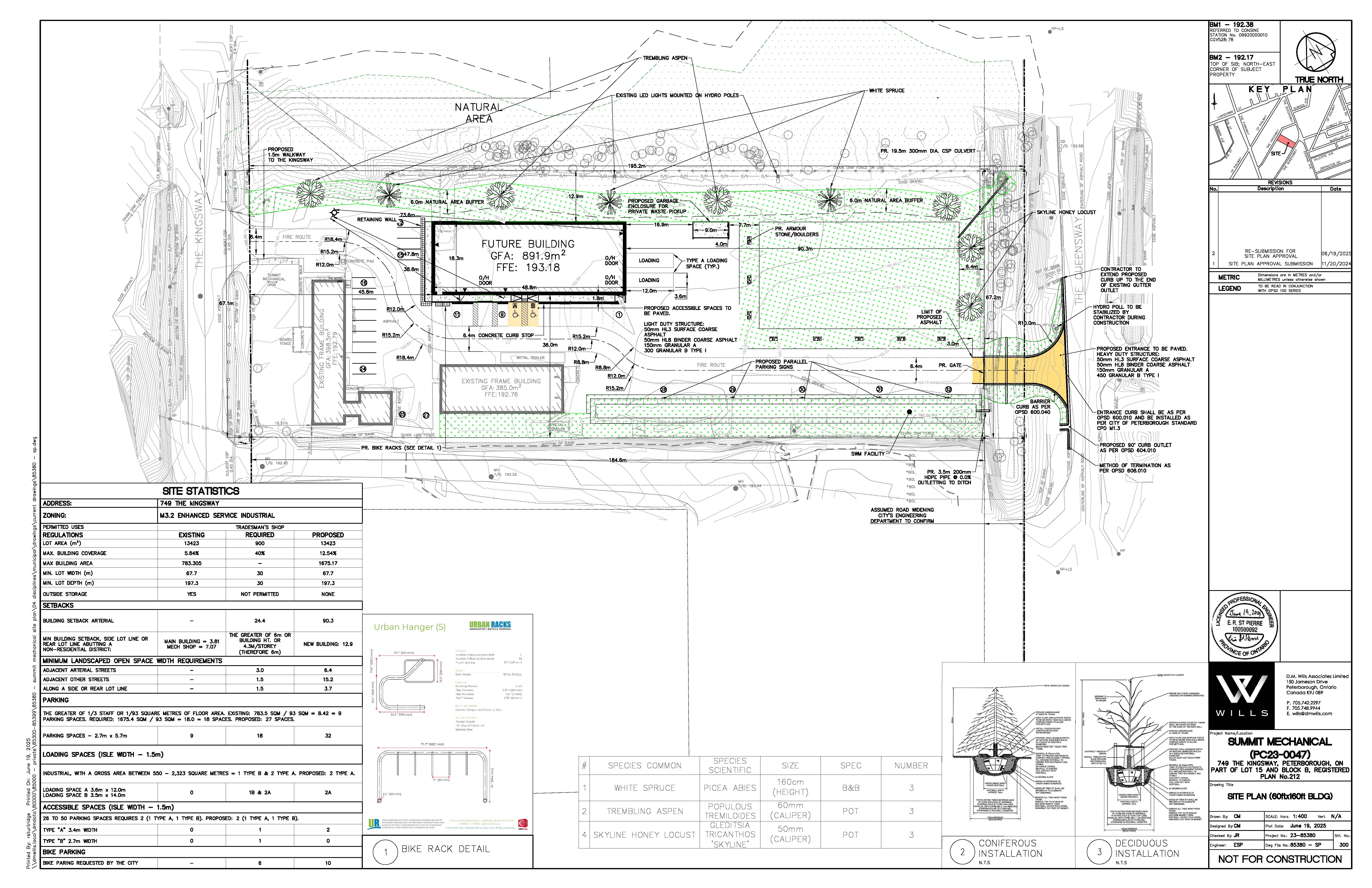 Site Plan showing proposed building and parking area.